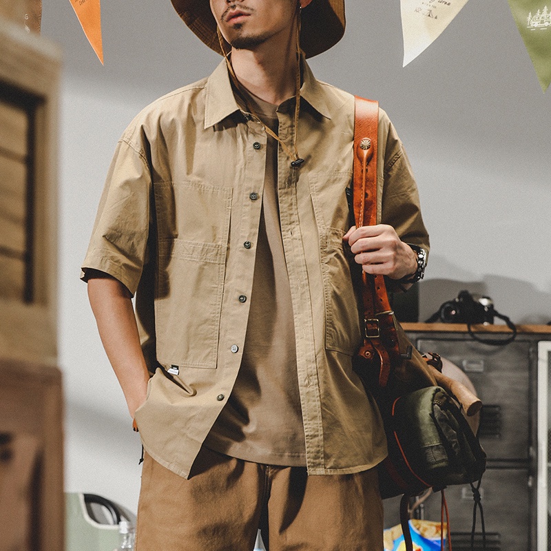 Áo Sơ Mi Kaki Mỏng Tay Ngắn Dáng Rộng Phong Cách Mỹ Thời Trang Mùa Hè Cho Nam