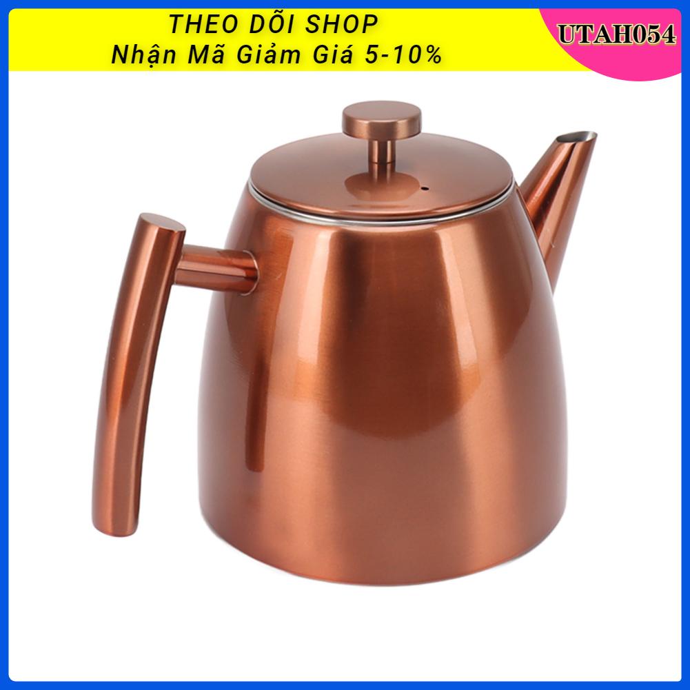 Utah054 Ấm trà bằng thép không gỉ được đánh bóng đun nước pha gia đình 2 lớp có nắp nhúng Bộ lọc 1L
