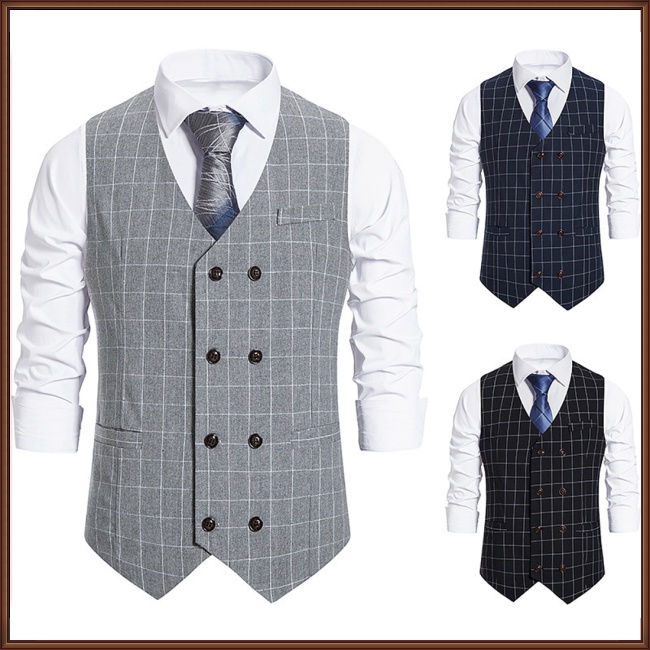 Áo Khoác Ghi Lê Cotton Cổ Chữ V Họa Tiết Kẻ Sọc Ba Chiều Phối Túi Phong Cách Retro Cho Nam