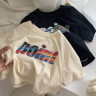 [Ml] 90-150cm Phiên bản Hàn Quốc Quần áo trẻ em Nam Nữ Áo thun ngắn tay thời trang mùa hè In hình hoạt hình cổ tròn dáng rộng