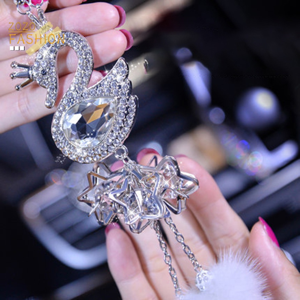 Dây Treo Trang Trí Gương Chiếu Hậu Xe Hơi Hình Thiên Nga Đính Pha Lê Giả