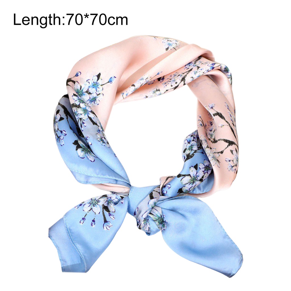 Khăn Choàng Cổ Vuông Chất Liệu Lụa Họa Tiết Hoa Đào Thanh Lịch Cho Nữ