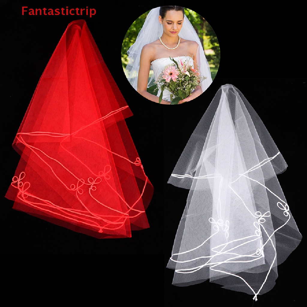 Mạng Che Mặt 1 Lớp Viền Lụa Trắng Đỏ Mới 1.4m Cho Cô Dâu