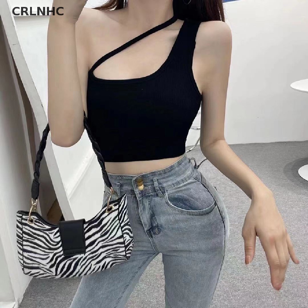 Áo hai dây CRLNHC lệch vai màu trơn mùa hè gợi cảm cho nữ