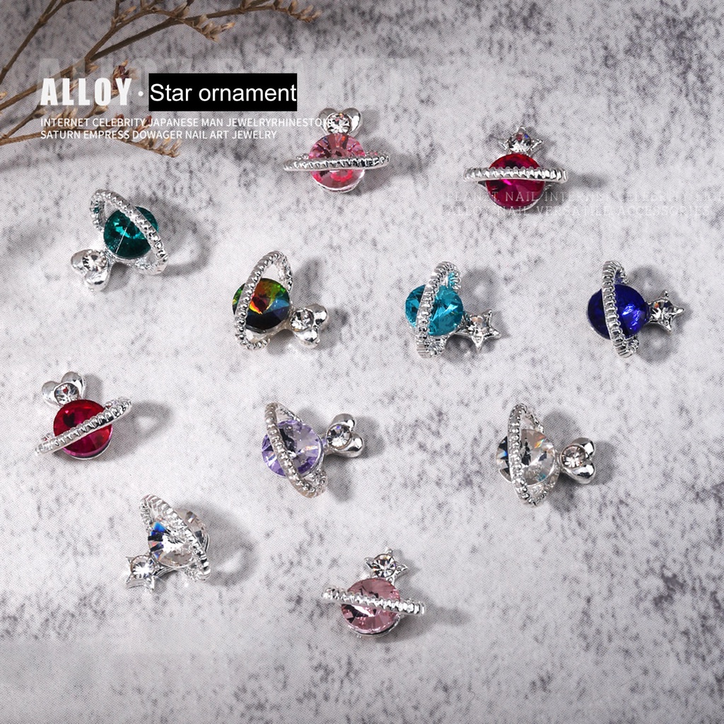 Set 10 Phụ Kiện Trang Trí Móng Tay Hình Trái Tim Hành Tinh 3D DIY