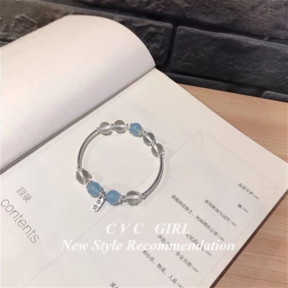 Vòng Tay Pha Lê Aquamarine Trắng Co Giãn Nhẹ Nhàng Nhỏ Màu Xanh Dương Nhạt Không Phai Màu Cho Nữ