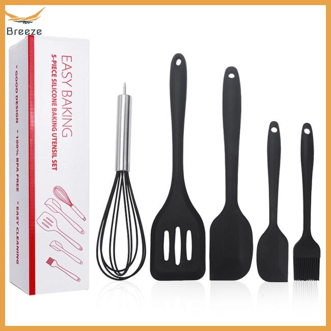 Bộ 5 Dụng Cụ Nấu Ăn Bằng Silicone Chống Dính Chịu Nhiệt Kèm Dụng Cụ Đánh Trứng Tiện Lợi