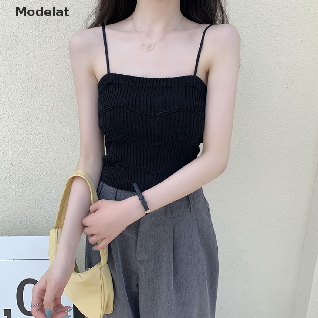 Áo Hai Dây Dệt Kim Màu Trơn Thời Trang Mùa Hè Quyến Rũ Cho Nữ