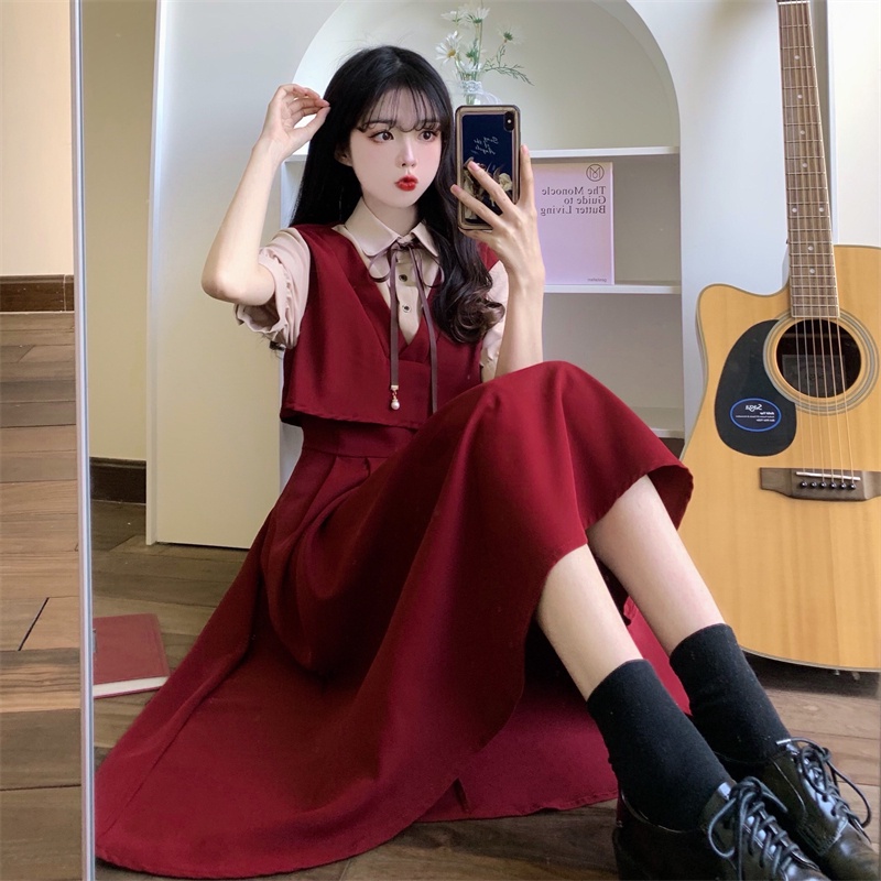 Váy đầm tiểu thư chất corduroy phối twill dày dặn nhiều màu liền mảnh kiểu Pháp HZFWC3693