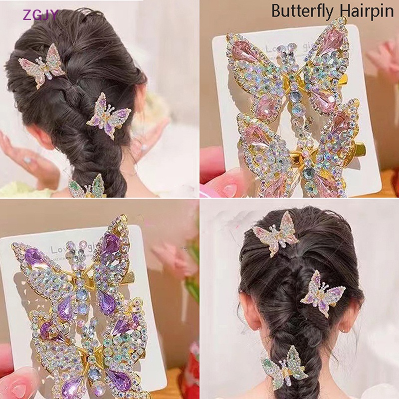 Kẹp Tóc ZGJY Đính Đá Hình Cánh Bướm Bằng Kim Loại Dễ Thương Cho Nữ Mới