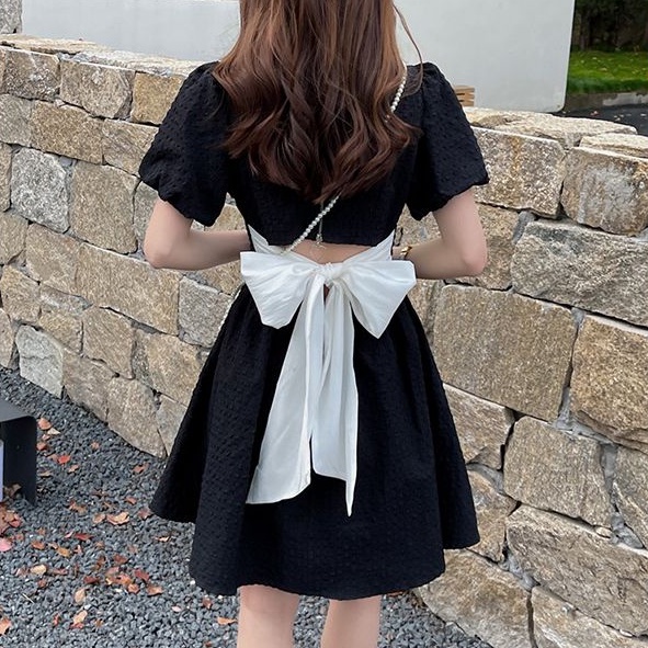 COZOK Đầm Ngắn Tay Thắt Nơ Sau Lưng Thời Trang Gợi Cảm Cho Nữ