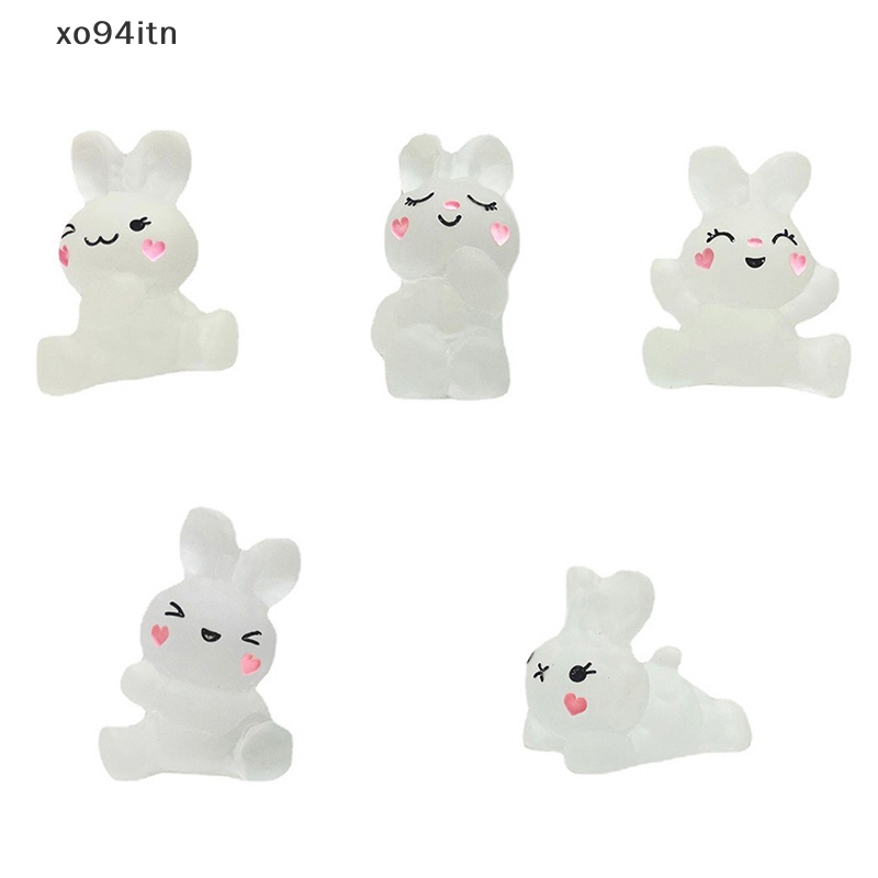 Tn Set 5 Phụ Kiện Trang Trí Nghệ Thuật DIY Hình Chú Thỏ Màu Dạ Quang Bằng Nhựa Resin