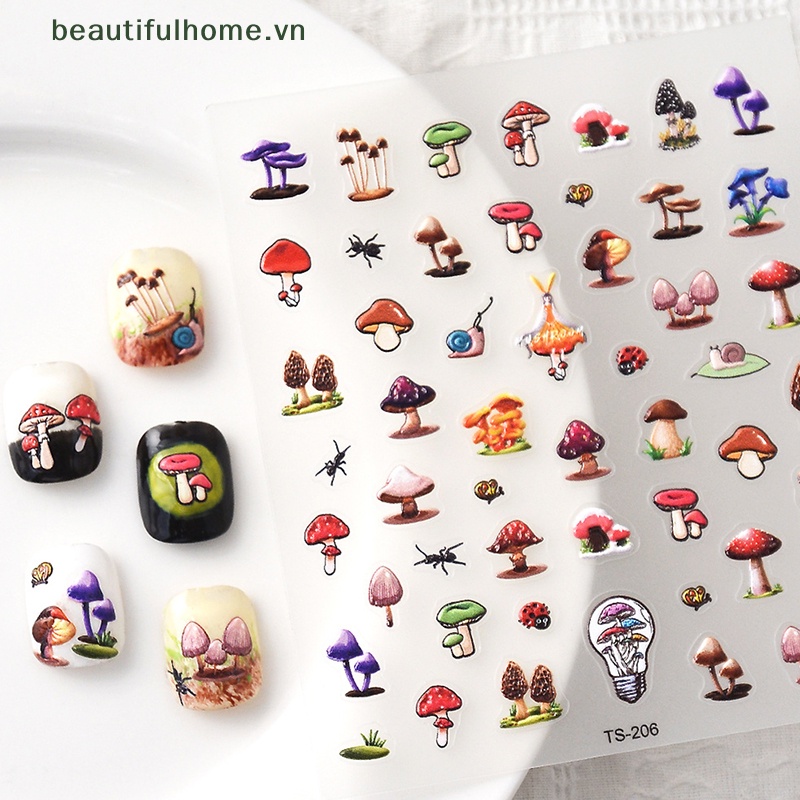 Miếng Dán Trang Trí Móng Tay 5D Hình Nấm Nhiều Màu Sắc