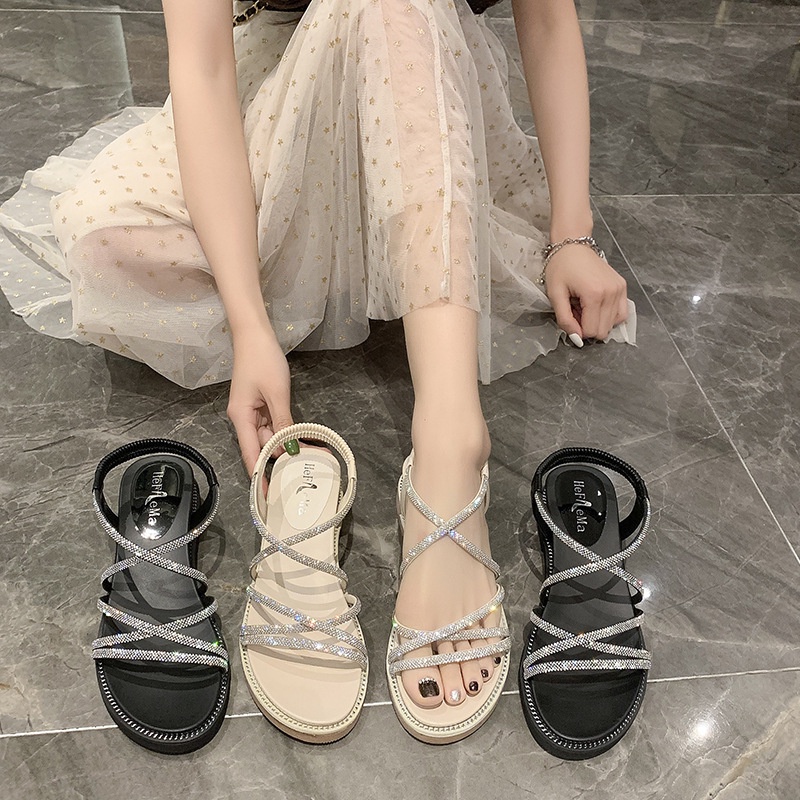 Giày Sandal Đính Đá Thời Trang Mùa Hè 2023 Cho Nữ