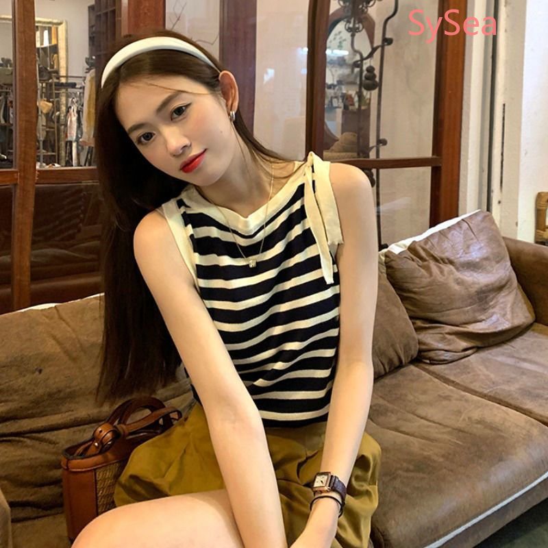 Áo Hai Dây Dệt Kim Họa Tiết Kẻ Sọc Thời Trang Mùa Hè Quyến Rũ Cho Nữ