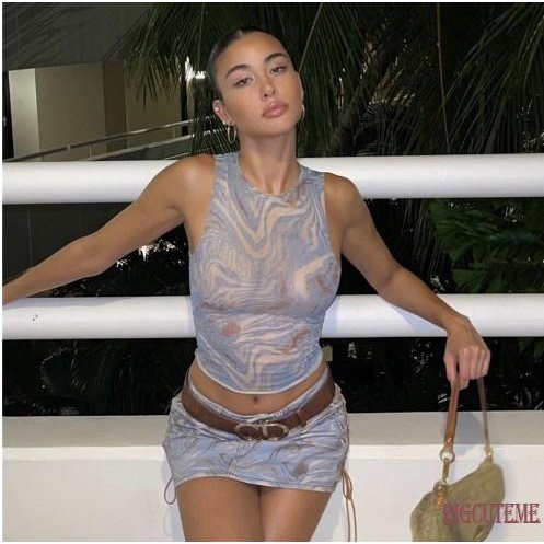 Áo Croptop Sát Nách Cổ Tròn Dáng Ôm In Họa Tiết Thời Trang Mùa Hè Cho Nữ