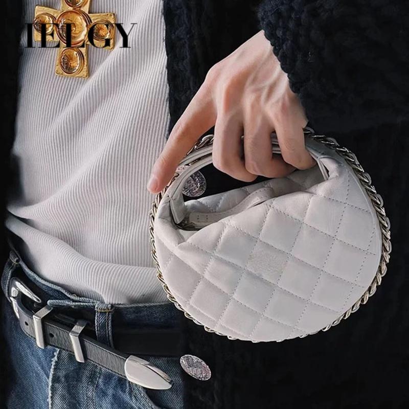 Ielgy Túi Xách Dây Rút Hình oval Màu Bạc Thời Trang Chất Lượng Cao Cho Nữ