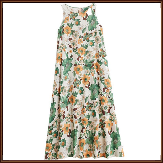 Đầm Dài Rộng Không Tay Bằng Vải Lanh Cotton In Hình Phong Cách Bohemian Thời Trang Mùa Hè Dành Cho Nữ