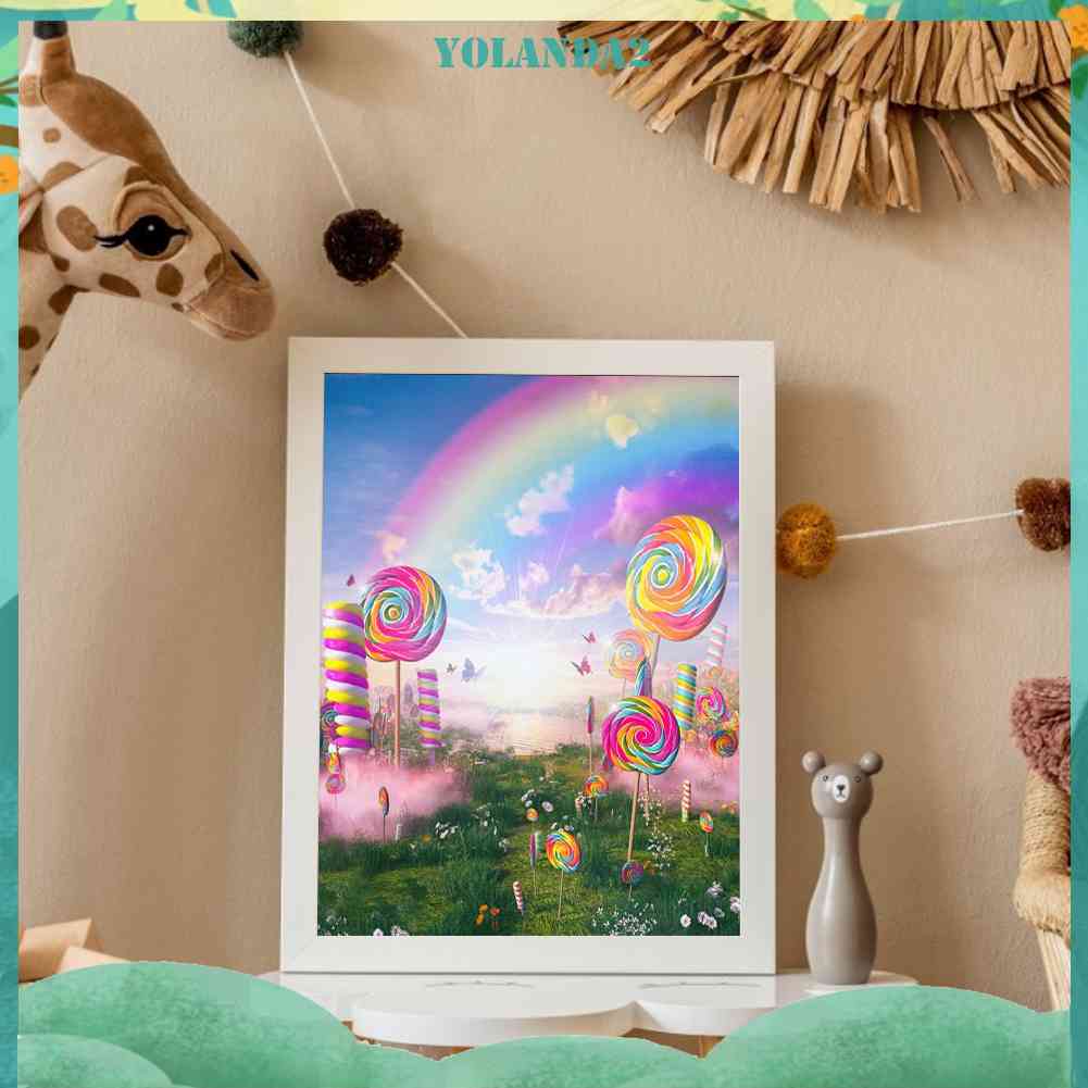 Tranh Đính Đá Kim Cương Toàn Bộ 5D DIY Hình Vẽ Kẹo Mút Trang Trí Nhà Cửa