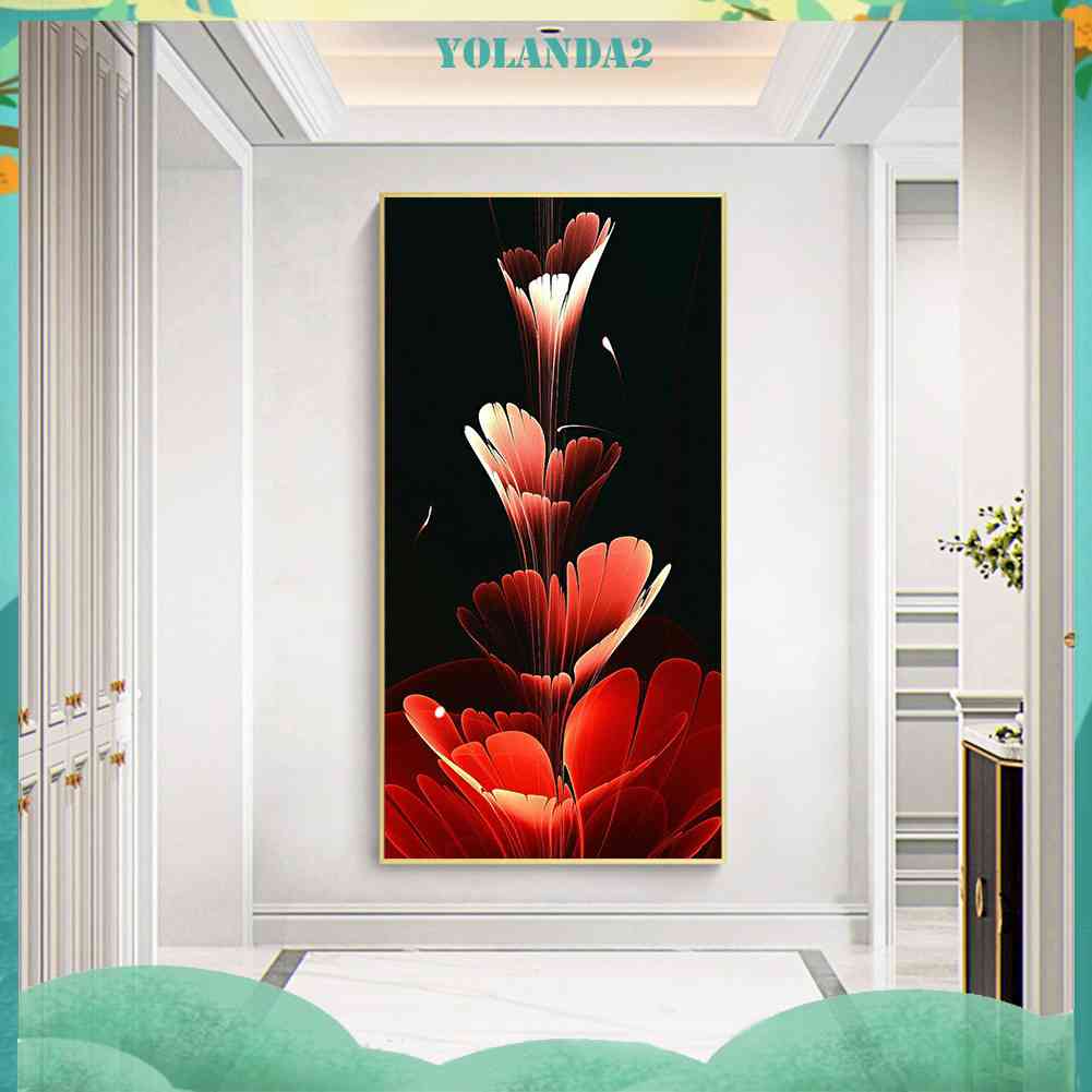 Bộ Tranh Đính Đá Tự Làm Toàn Diện Hình Hoa Đỏ Trang Trí Phòng