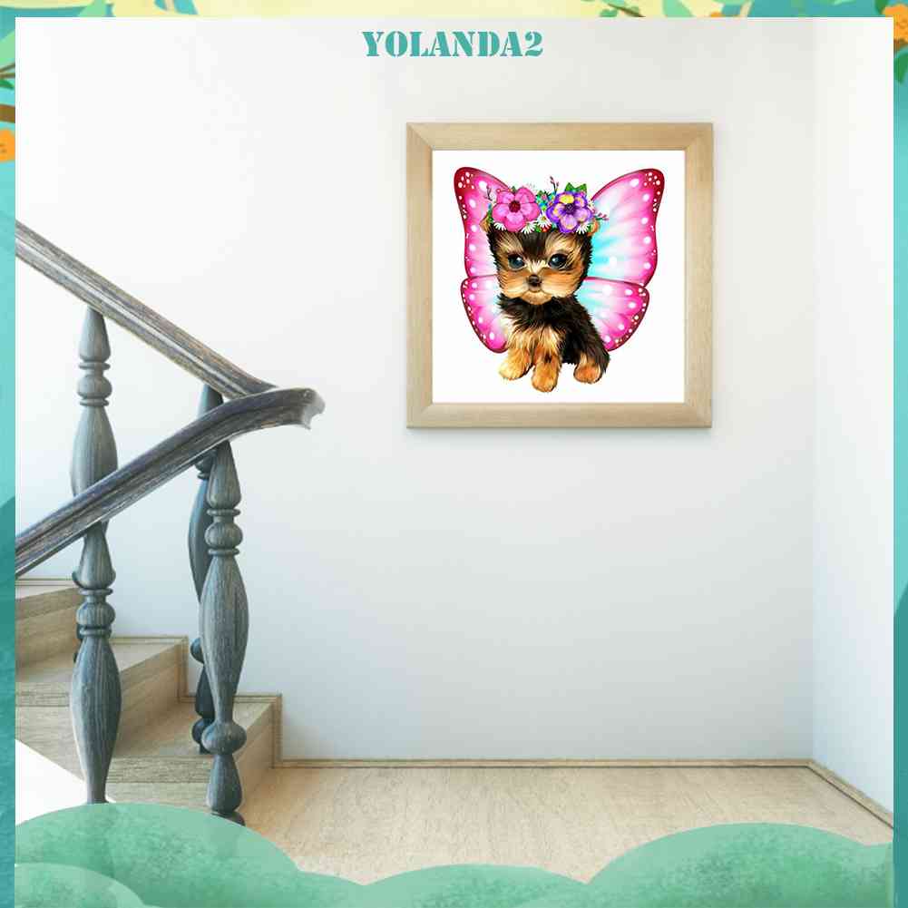 Bộ Tranh Đính Đá Resin Tròn Tự Làm Hình Chú Chó Yorkshire Terrier