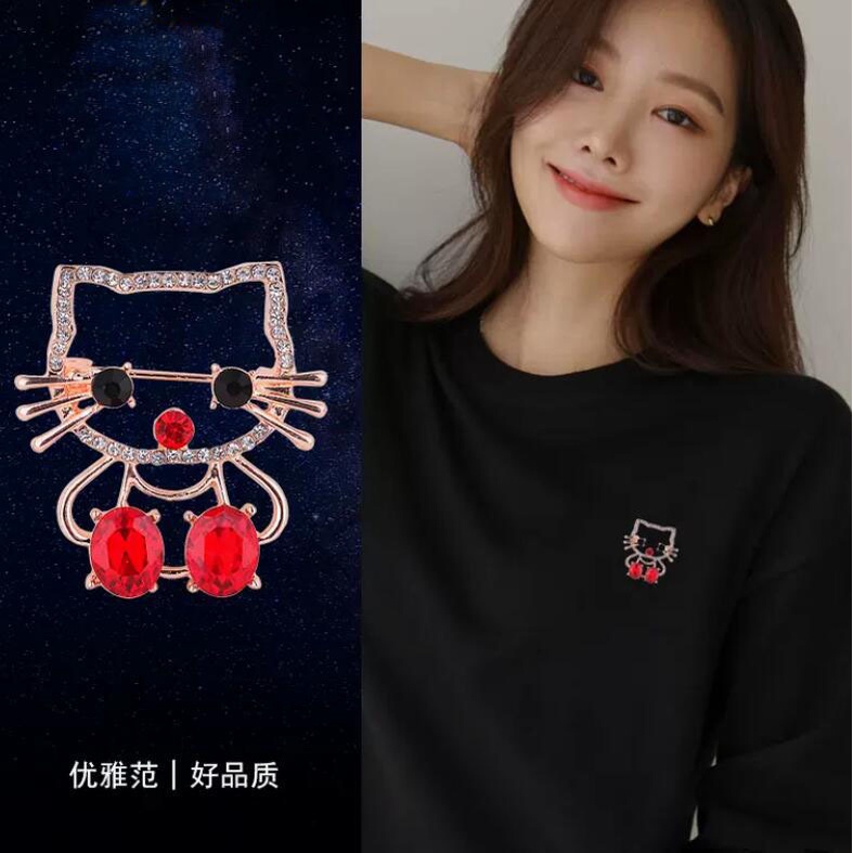 Ghim Cài Áo Hình Mèo Hoạt Hình Đính Kim Cương Giả Dễ Thương Chống Chói Mắt Phong Cách Hàn Quốc Cho Nữ
