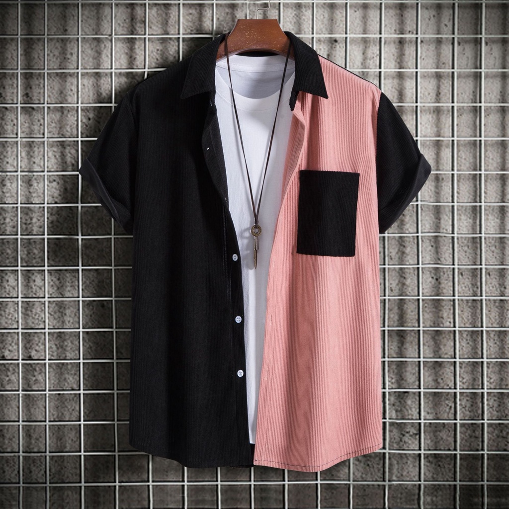 Áo Sơ Mi Nam Vải Nhung Cao Cấp Tay Ngắn Cài Nút Nhiều Màu Sắc Có Túi Plus Size Đỏ / Nâu / Xanh Lá / Tím Thời Trang Mùa Hè Mới 2023