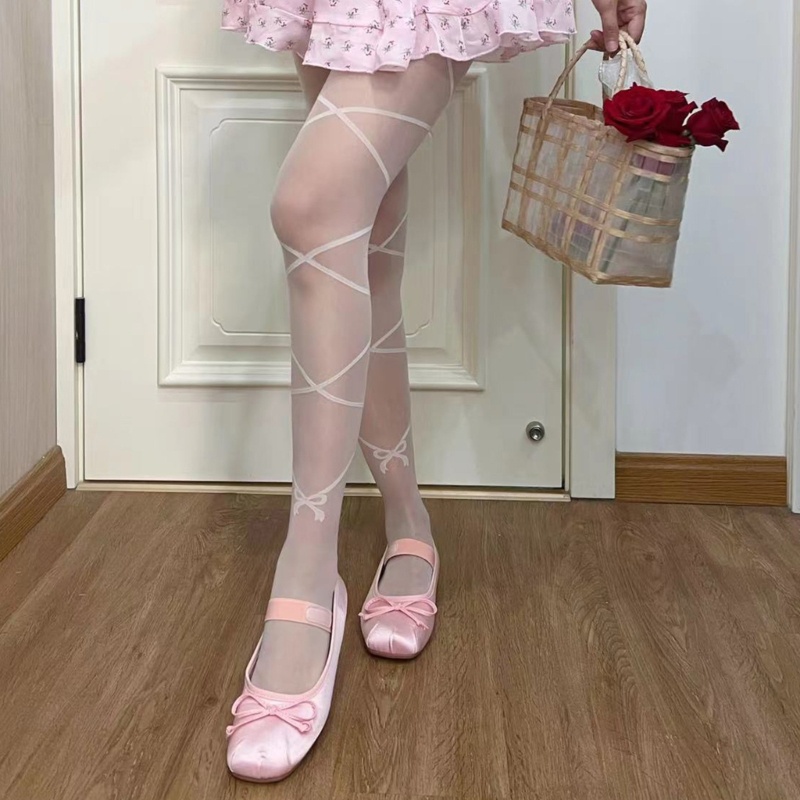 Quần Bít Tất Múa Ba Lê Thắt Dây Họa Tiết Nơ Cho Nữ