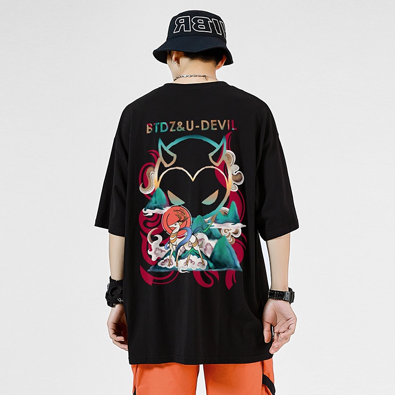 Áo Thun Tay Ngắn Dáng Rộng In Họa Tiết Thỏ Nhỏ Phong Cách Hip Hop Đường Phố Hàn Quốc Thời Trang Mùa Hè Cho Nam M ~ 5XL
