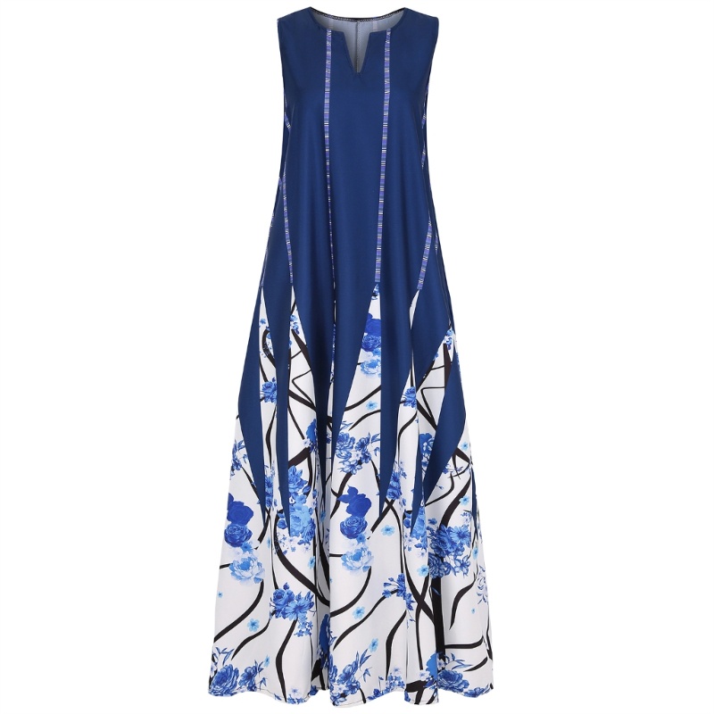 Đầm Midi Dài Không Tay Cổ Chữ V In Họa Tiết Hoa Thời Trang Mùa Hè Dành Cho Nữ