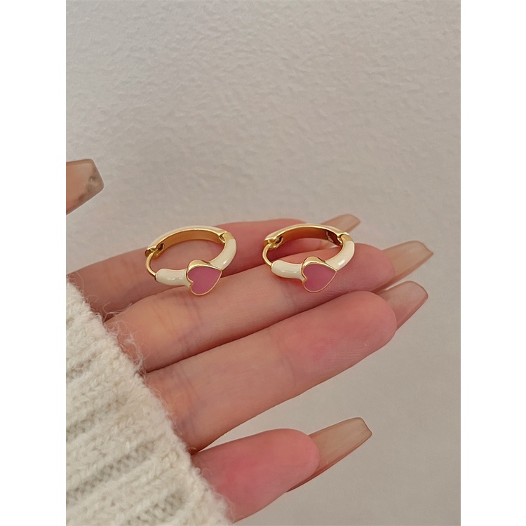 Khuyên Tai Trái Tim Năm Mới Màu Trắng Thiết Kế Nhỏ Nhắn Xinh Xắn Dành Cho Nữ