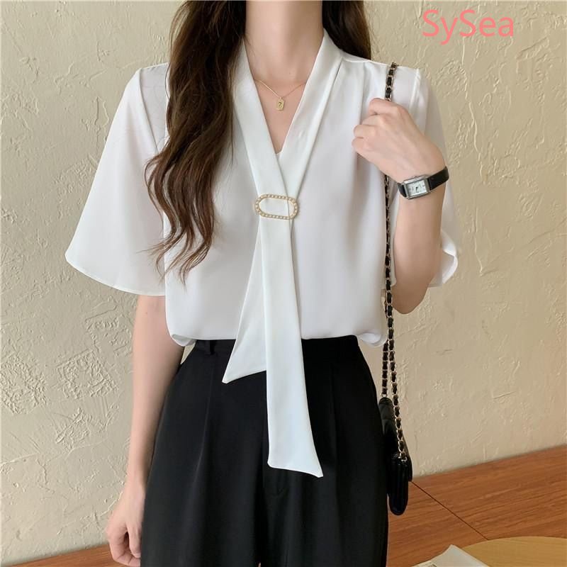 Áo Sơ Mi Ngắn Tay Cổ Chữ V Dáng Rộng Thanh Lịch Dành Cho Nữ