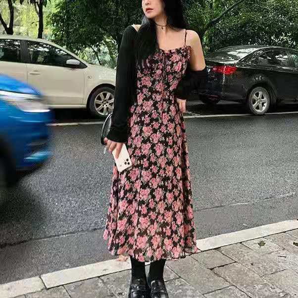 Set Đầm Hoa Hai Dây Và Áo Khoác Cardigan Tay Dài Size Lớn Thời Trang Mùa Hè Cho Nữ
