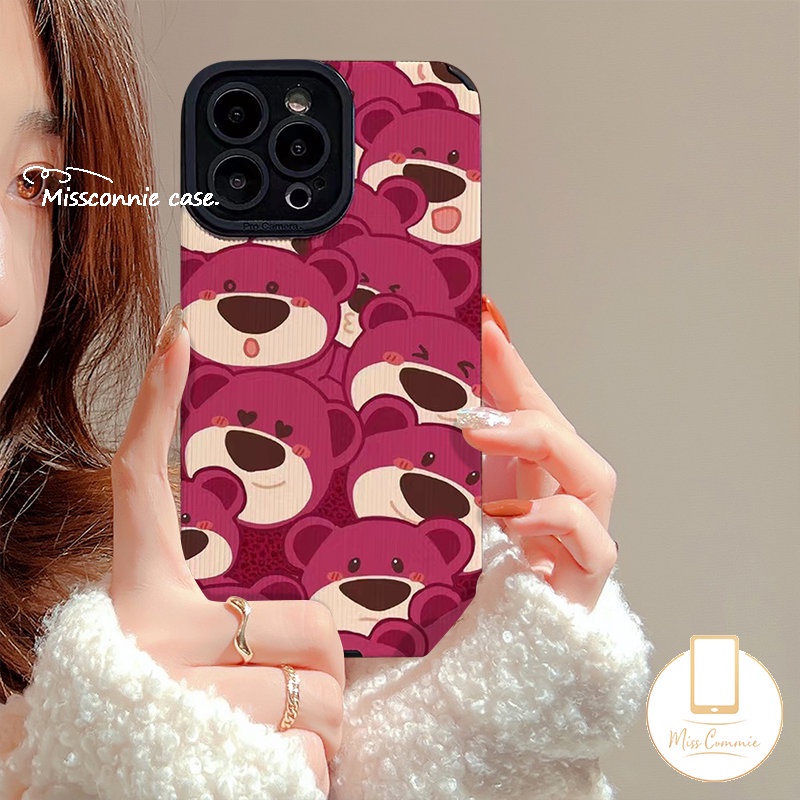 Ốp Điện Thoại Da Viền Silicon Dẻo Họa Tiết Gấu &amp; Dâu Tây Dễ Thương Cho iPhone 7Plus 11 13 14 12 Pro MAX XR 8Plus X XS MAX