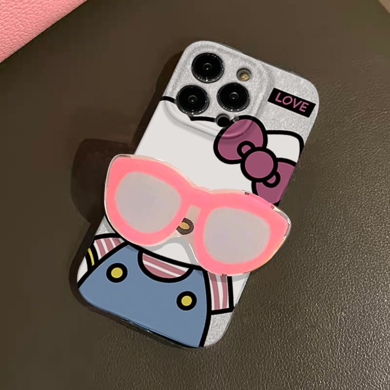 Ốp Điện Thoại Kèm Giá Đỡ Hình Mèo Kitty Dễ Thương Cho iPhone13 11 14Pro 4KX1 12XS Max