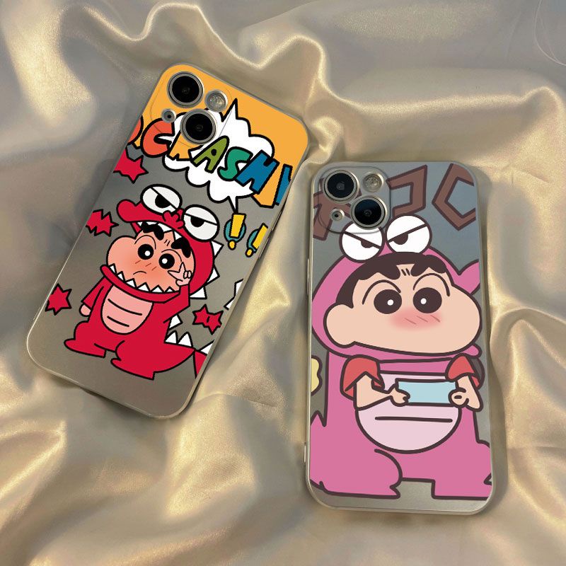 Ốp Điện Thoại Cứng Mạ Bạc Họa Tiết Khủng Long Hoạt Hình Cho iPhone138Pmax 11 714pro