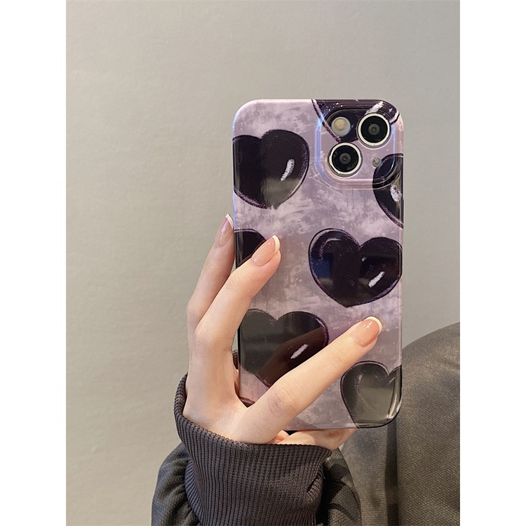 Ốp Điện Thoại Cứng Siêu Mỏng Màu Đen Họa Tiết Trái Tim Kiểu Retro Cho iPhone13max714pro11 8p