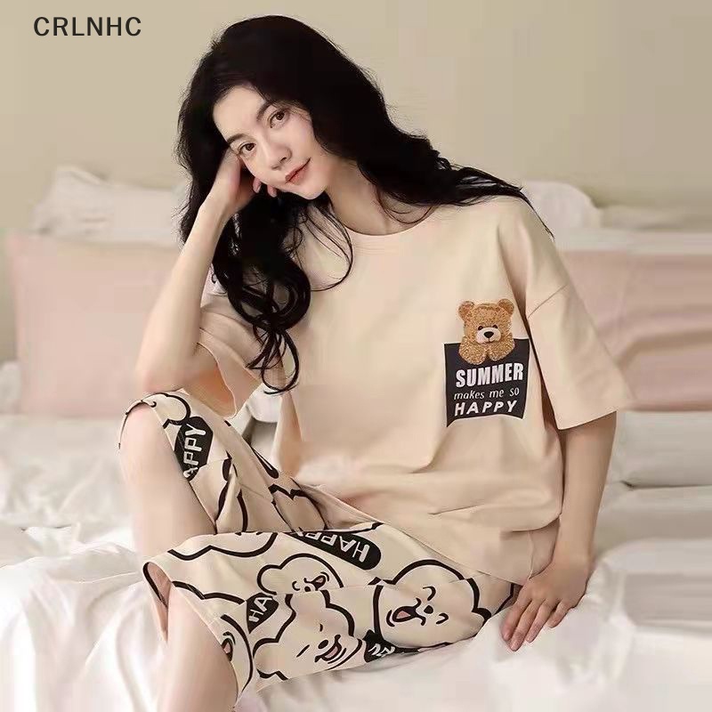 CRLNHC Bộ Đồ Ngủ 2 Món Áo Thun + Quần Dài In Họa Tiết Hoạt Hình Cho Nữ
