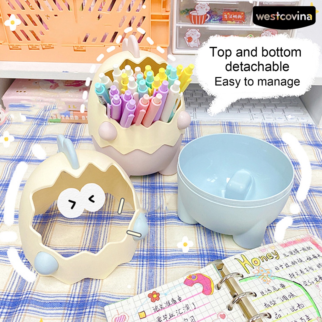 [COD]♪Hộp Đựng Bút / Cọ Trang Điểm Hình Khủng Long Hoạt Hình Dễ Thương Có Thể Tháo Rời