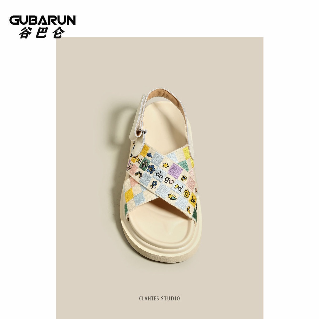 Giày Sandal Muffin Hở Ngón Đế Dày Thêu Họa Tiết Hợp Thời Trang Cho Nữ