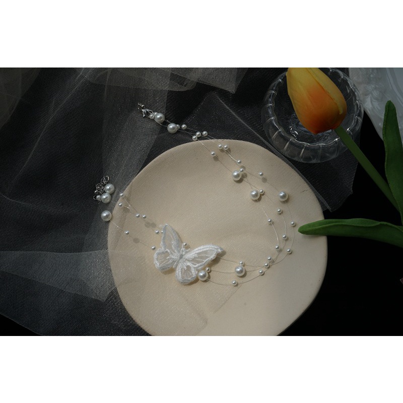 Vòng Cổ choker Thiết Kế Chuỗi Ngọc Trai Hình Bướm Phong Cách Retro Pháp Cho Nữ