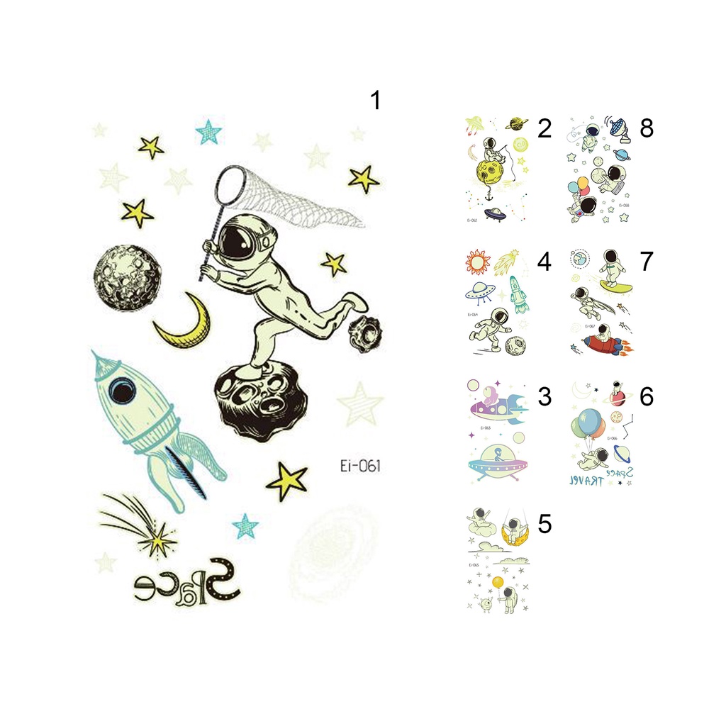 Hình Xăm Dán Tạm Thời Họa Tiết Hành Tinh Hoạt Hình Chống Nước Phát Sáng Cho Trẻ Em
