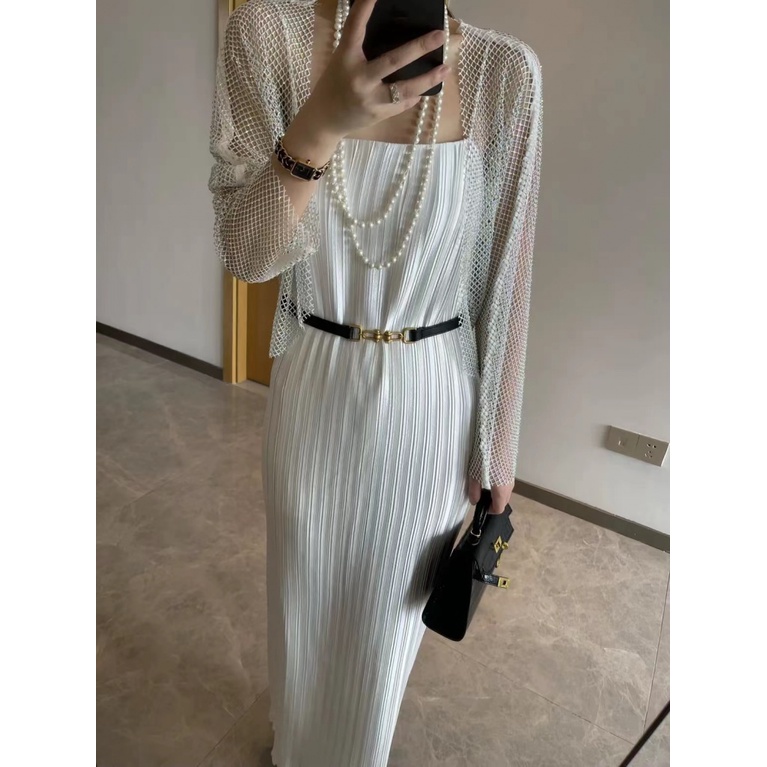 Toàn Bộ Áo Khoác Cardigan Lưới Ngắn Đính Kim Cương Pha Lê Lấp Lánh Thoáng Khí Chống Nắng Mùa Hè Sáng Bóng Dành Cho