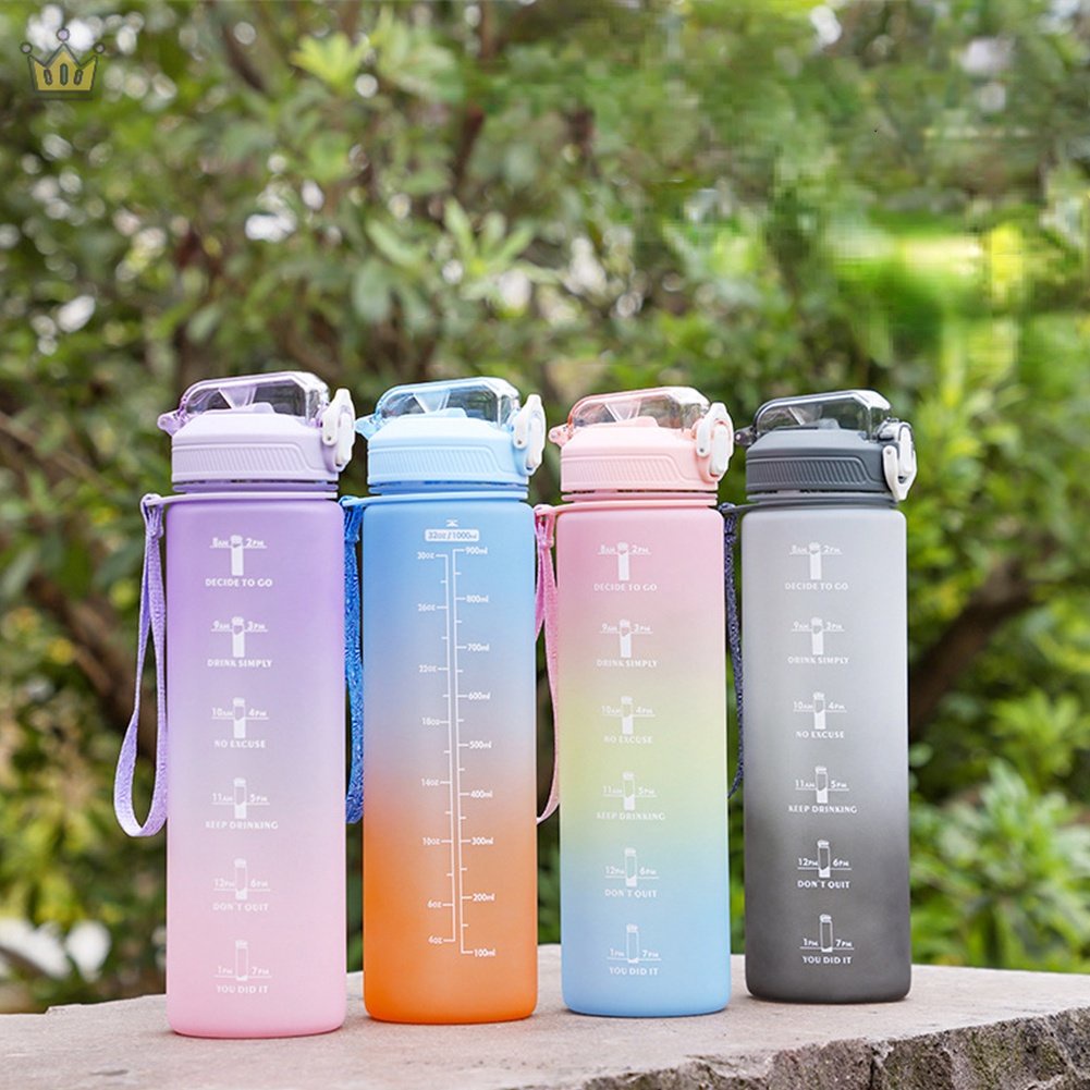 Bình Nước Thể Thao 1000ml Đánh Dấu Thời Gian Không BPA Chống Rò Rỉ YK JP5
