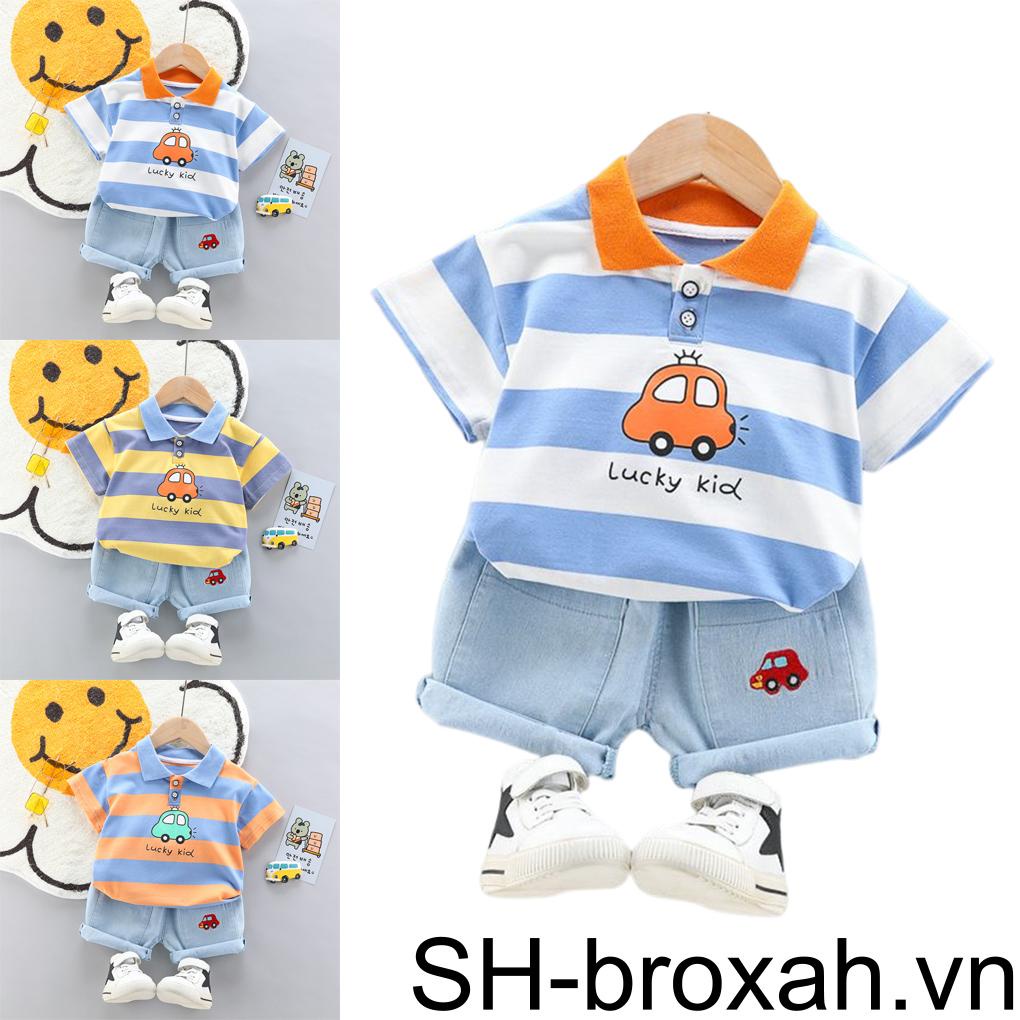Bộ Áo Sơ Mi Kẻ Sọc + Quần Short Đi Bộ Đường Dài Thời Trang Cho Bé