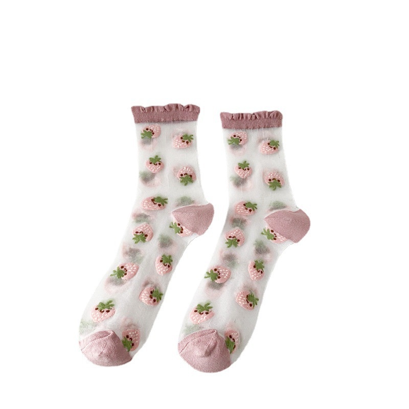 Hàng Mới Về Vớ Lụa Phối Ren Họa Tiết Dâu Tây Phong Cách Nhật Bản Thời Trang Cho Nữ