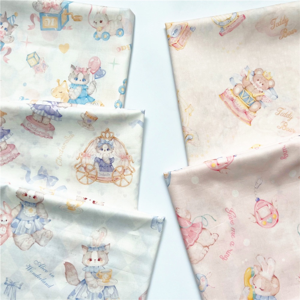 Rộng 145 cm mùa hè retro lưới kim cương điểm sóng thỏ mèo bông mỏng vải poplin vải lolita diy handmadeor mô may quilting vải vật liệu may vá diy handmade