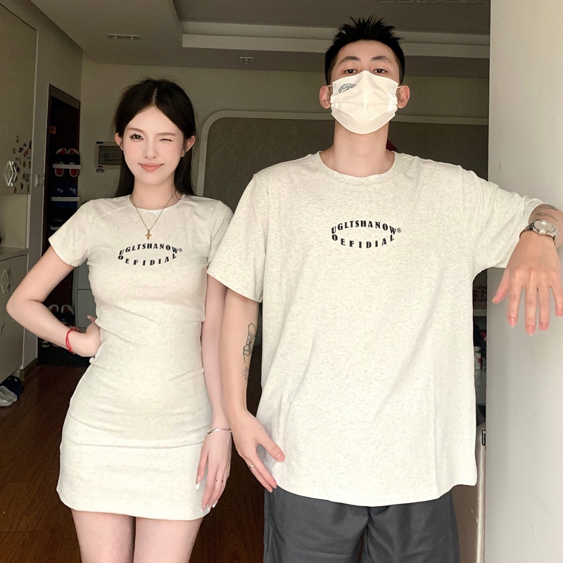 Áo Thun Tay Ngắn Mùa Hè Mẫu Mới 2023 Kích Thước Lớn Thêu Hình Đảo Tình Nhân Cho Cặp Đôi Váy phụ nữ chân váy crop top Áo thun áo cặp nam nữ