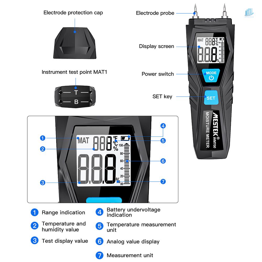 Máy Đo Độ Ẩm Gỗ MESTEK WM700 Mini Màn Hình LCD 2 Pin 1% ~ 75%