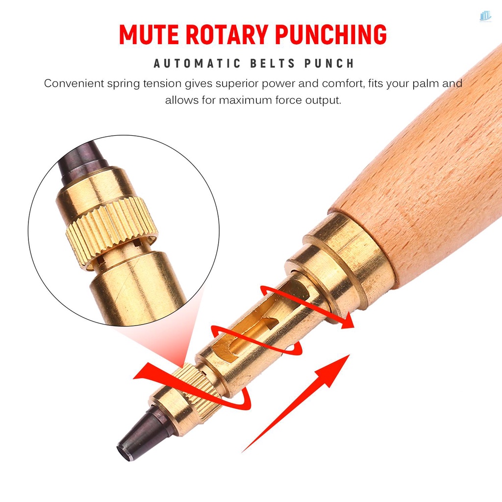 Bộ Dụng Cụ Đục Lỗ Dây Nịt / Thắt Lưng / Đồng Hồ Tự Động Xoay Không Gây Tiếng Ồn Với 6 Đầu Kích Thước 1.5-4mm